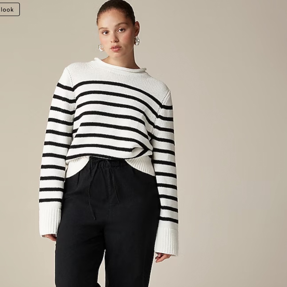 J. Crew Heritage cotton Rollneck trade sweater in stripe White Black Medium